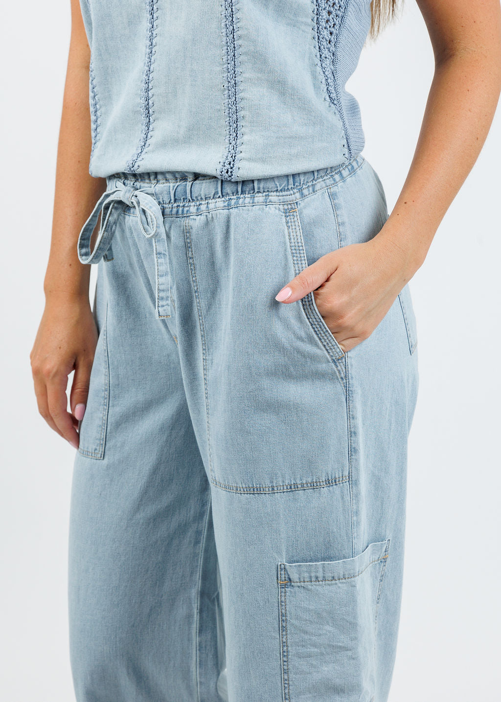 Melissa Nepton Griffith Cargo Pants in Chambray available at Barbara Katz