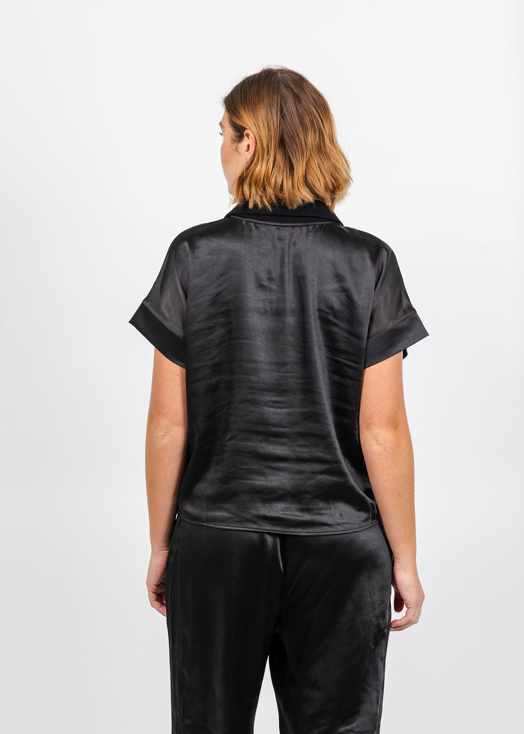 Melissa Nepton Hera Satin Half Zip Top - Black available at Barbara Katz