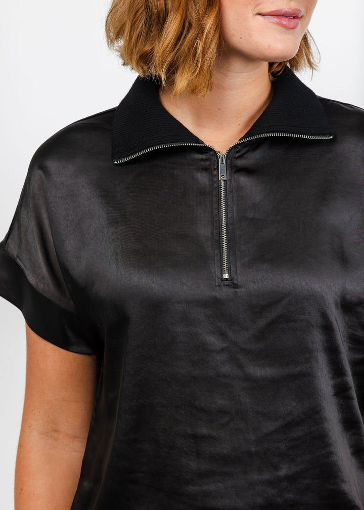 Melissa Nepton Hera Satin Half Zip Top - Black available at Barbara Katz