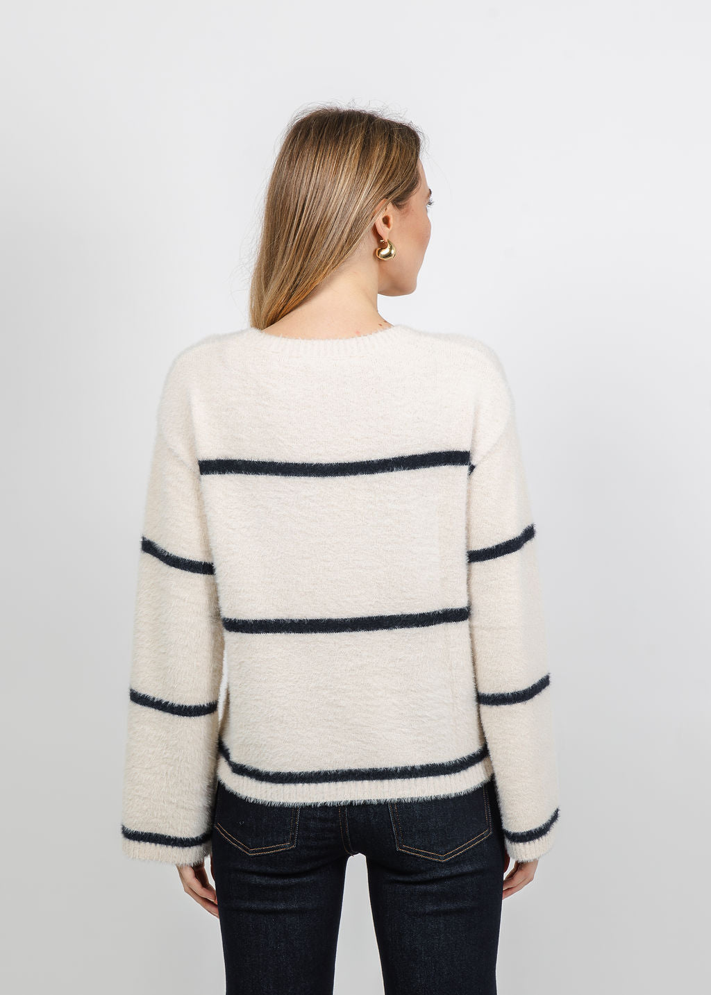 Melissa Nepton Iro Fuzzy Sweater in Cream/Navy available at Barbara Katz