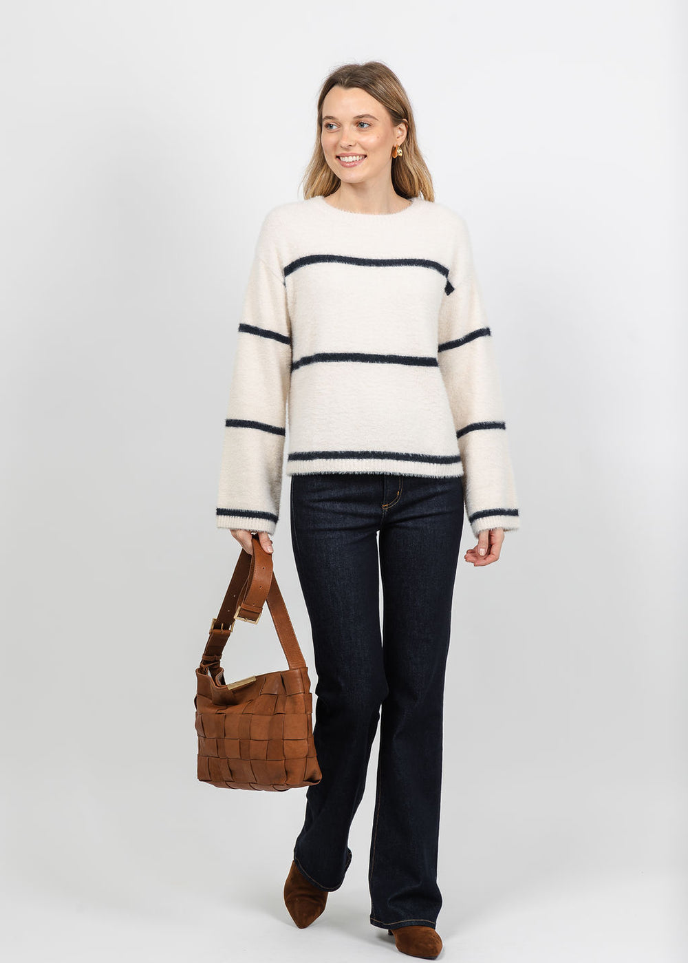Melissa Nepton Iro Fuzzy Sweater in Cream/Navy available at Barbara Katz