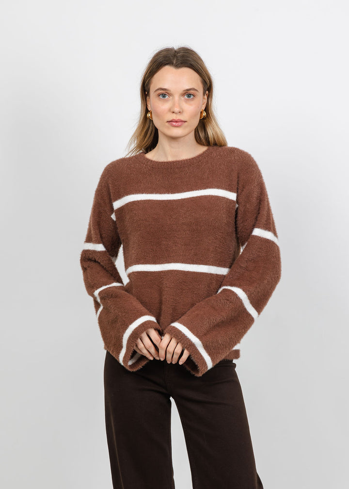 Melissa Nepton Iro Fuzzy Sweater in Light Brown/Cream available at Barbara Katz