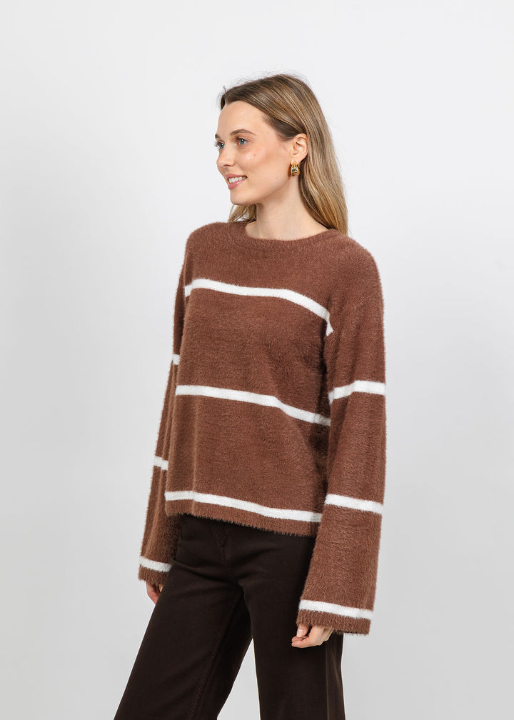 Melissa Nepton Iro Fuzzy Sweater in Light Brown/Cream available at Barbara Katz