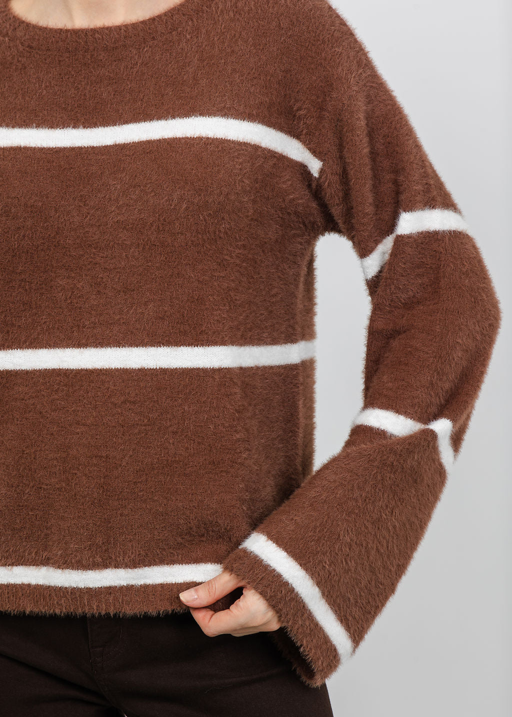 Melissa Nepton Iro Fuzzy Sweater in Light Brown/Cream available at Barbara Katz