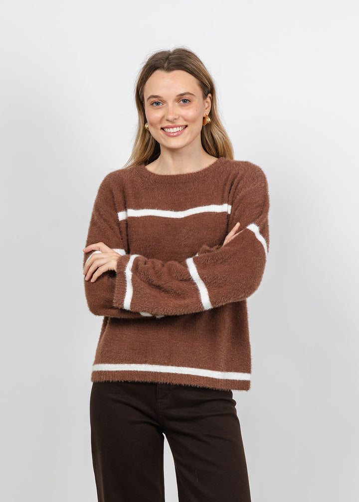 Melissa Nepton Iro Fuzzy Sweater in Light Brown/Cream available at Barbara Katz