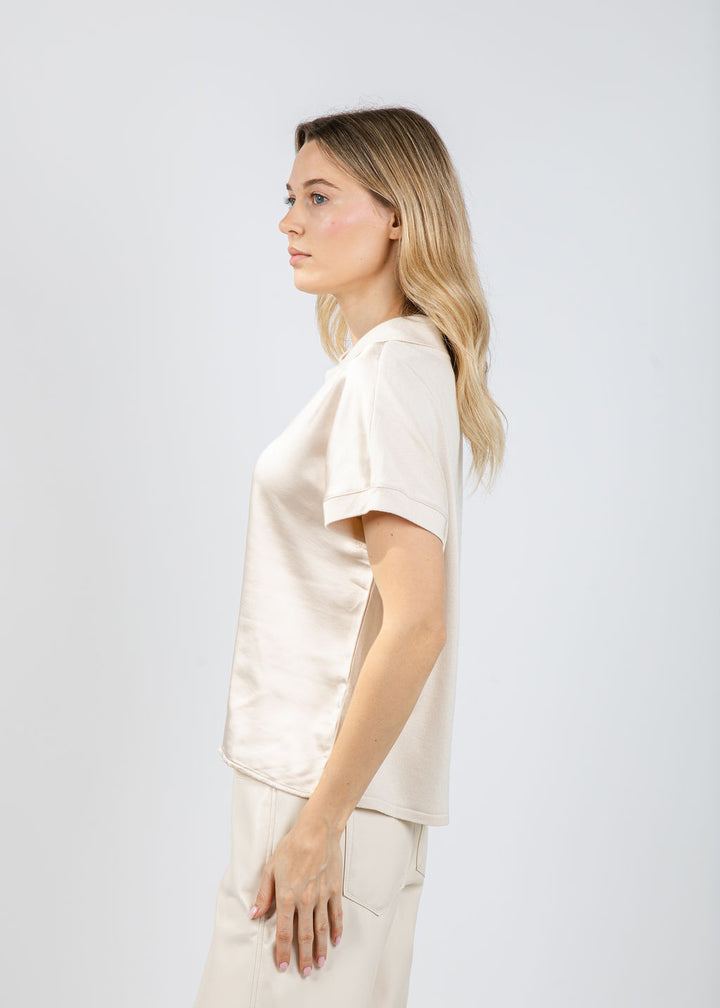 Melissa Nepton Jill Short Sleeve Polo Top in Pearl available at Barbara Katz