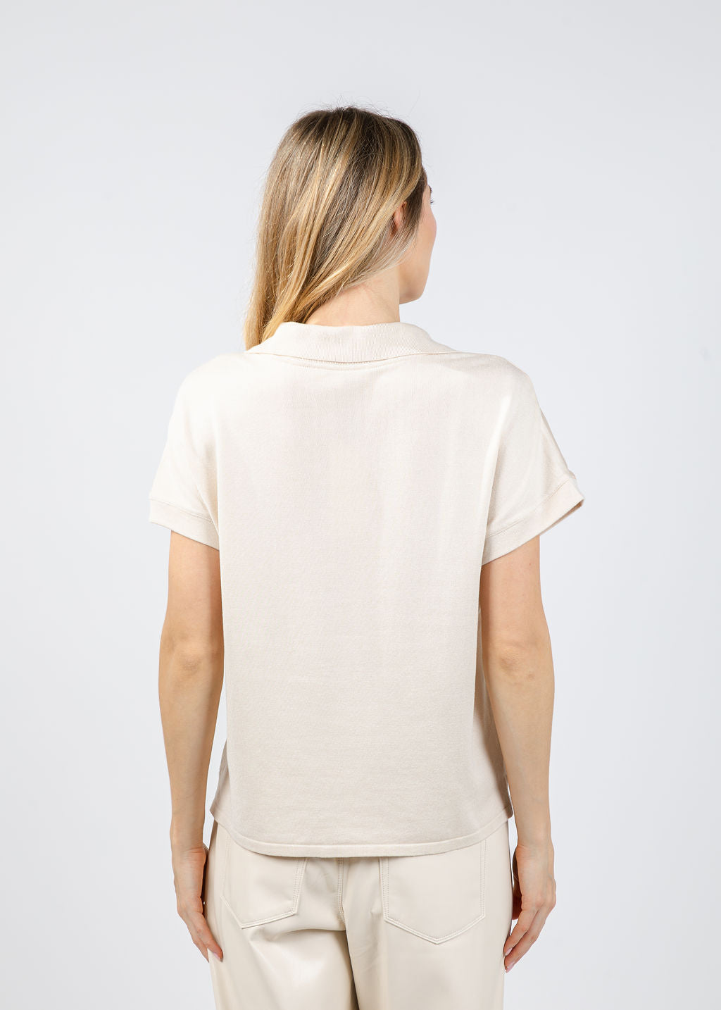 Melissa Nepton Jill Short Sleeve Polo Top in Pearl available at Barbara Katz
