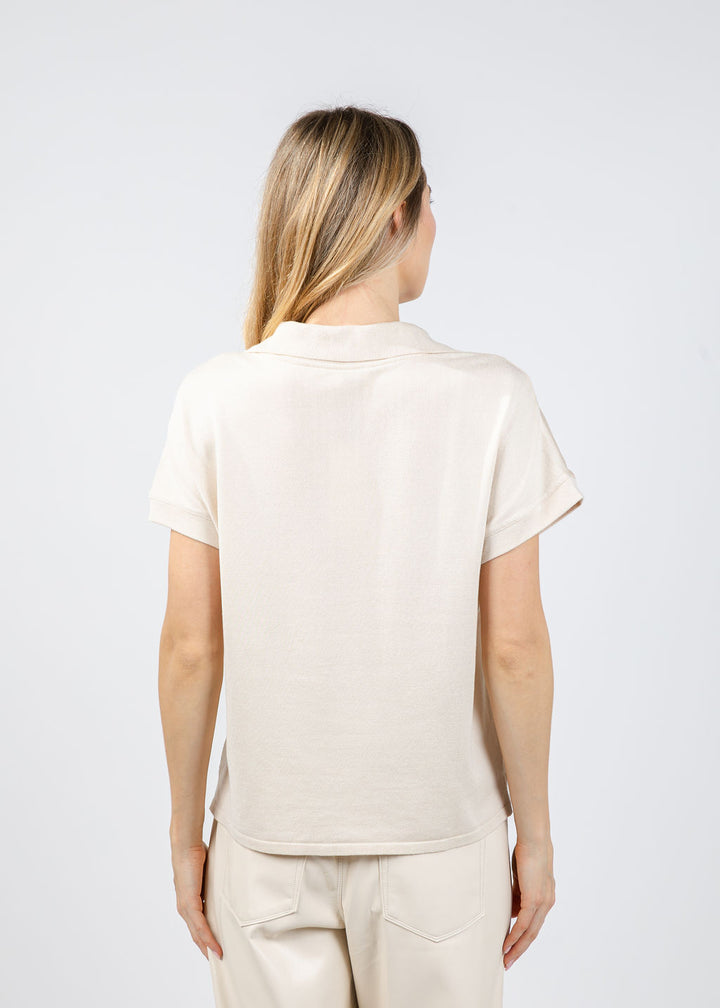 Melissa Nepton Jill Short Sleeve Polo Top in Pearl available at Barbara Katz
