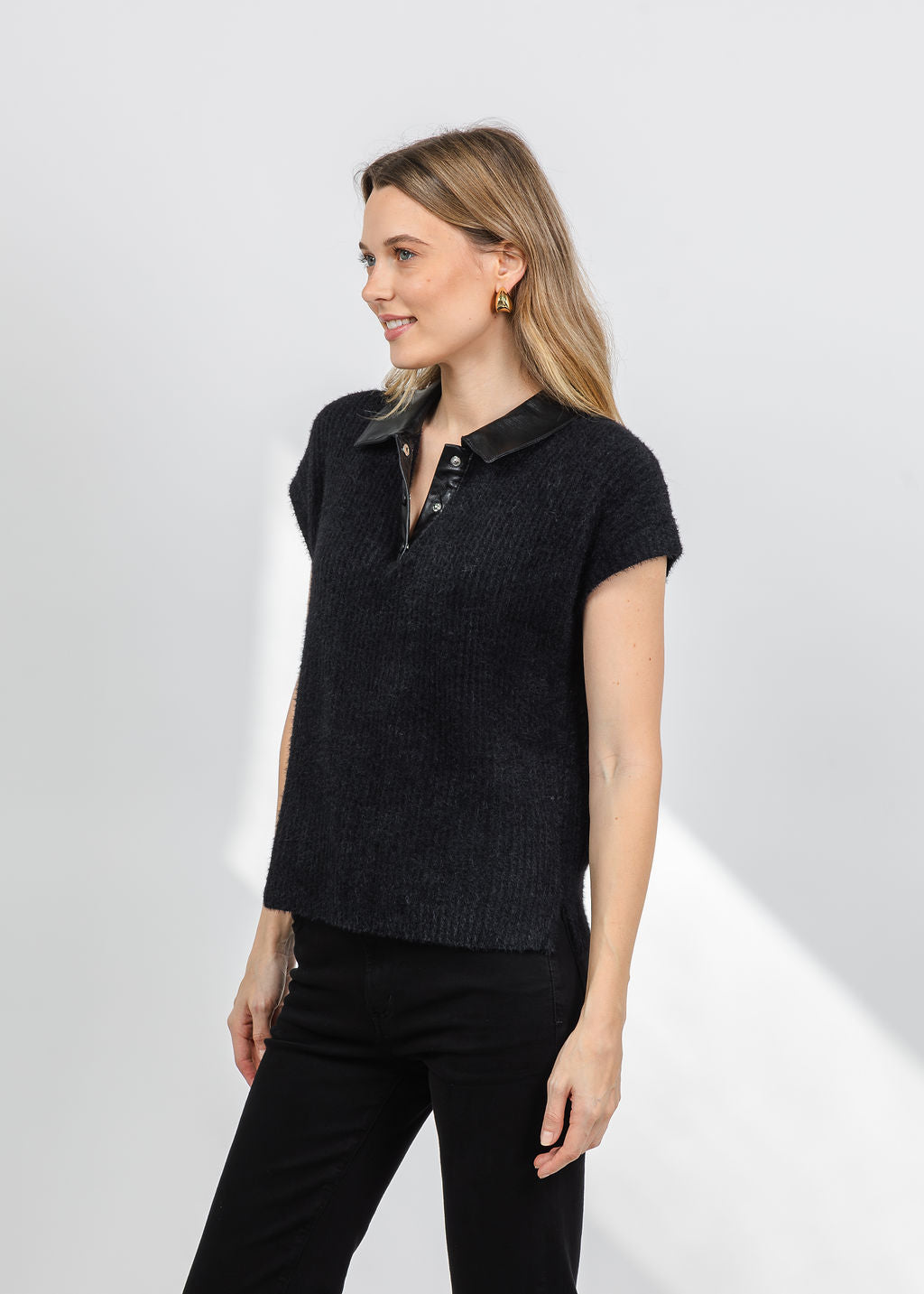 Melissa Nepton Lydie Fuzzy Polo in Black available at Barbara Katz
