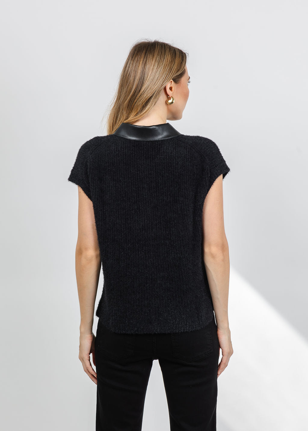 Melissa Nepton Lydie Fuzzy Polo in Black available at Barbara Katz