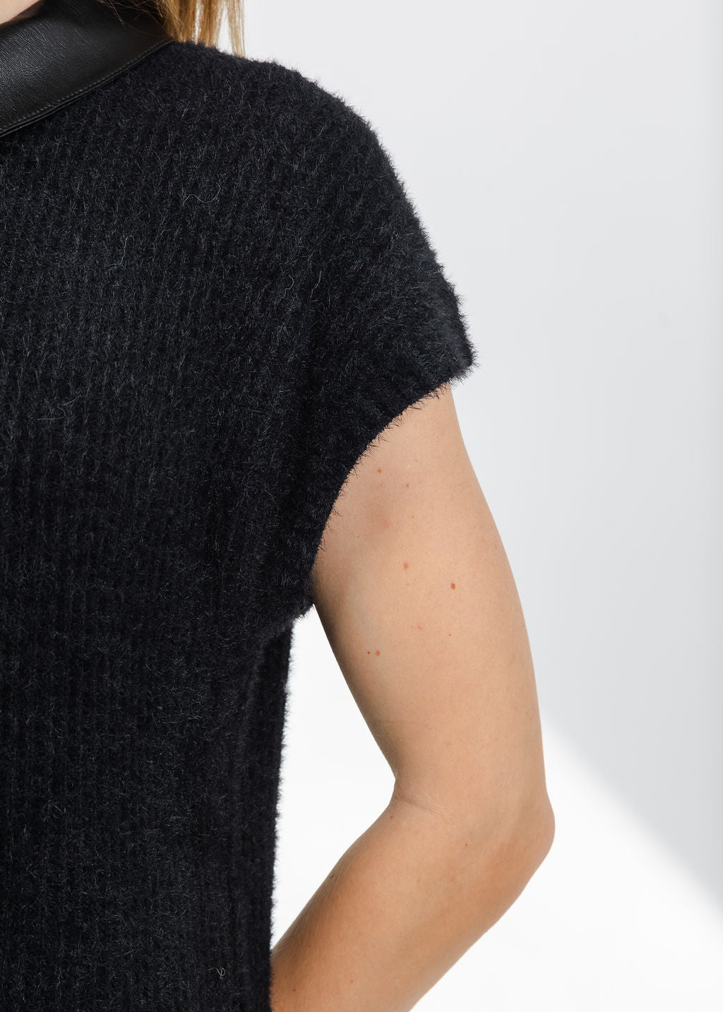 Melissa Nepton Lydie Fuzzy Polo in Black available at Barbara Katz