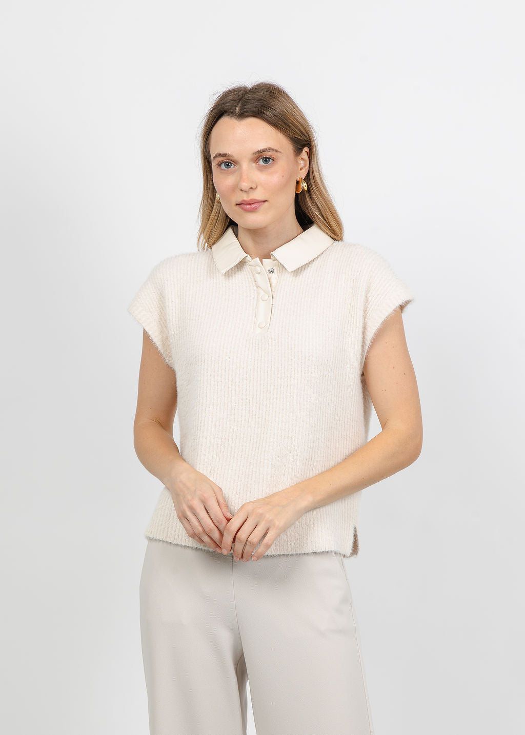Melissa Nepton Lydie Fuzzy Polo in Cream available at Barbara Katz
