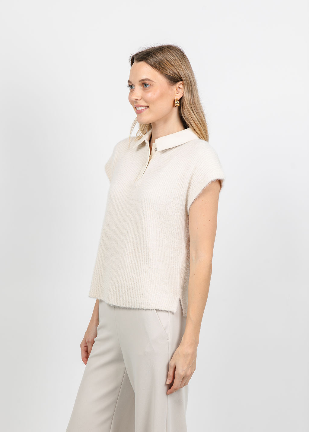 Melissa Nepton Lydie Fuzzy Polo in Cream available at Barbara Katz