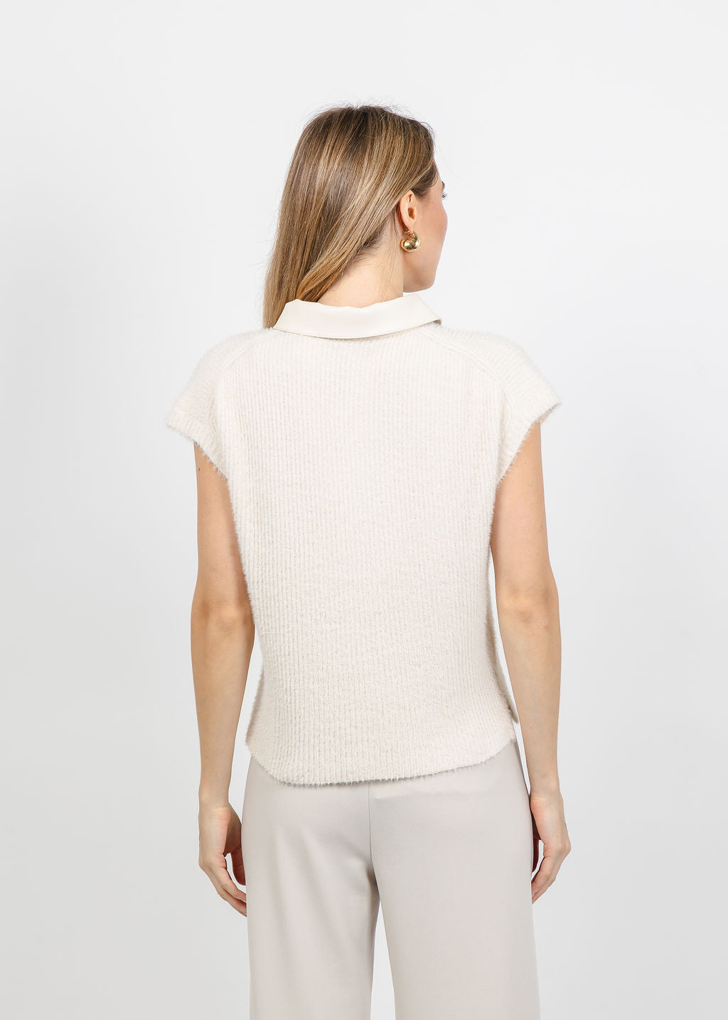 Melissa Nepton Lydie Fuzzy Polo in Cream available at Barbara Katz