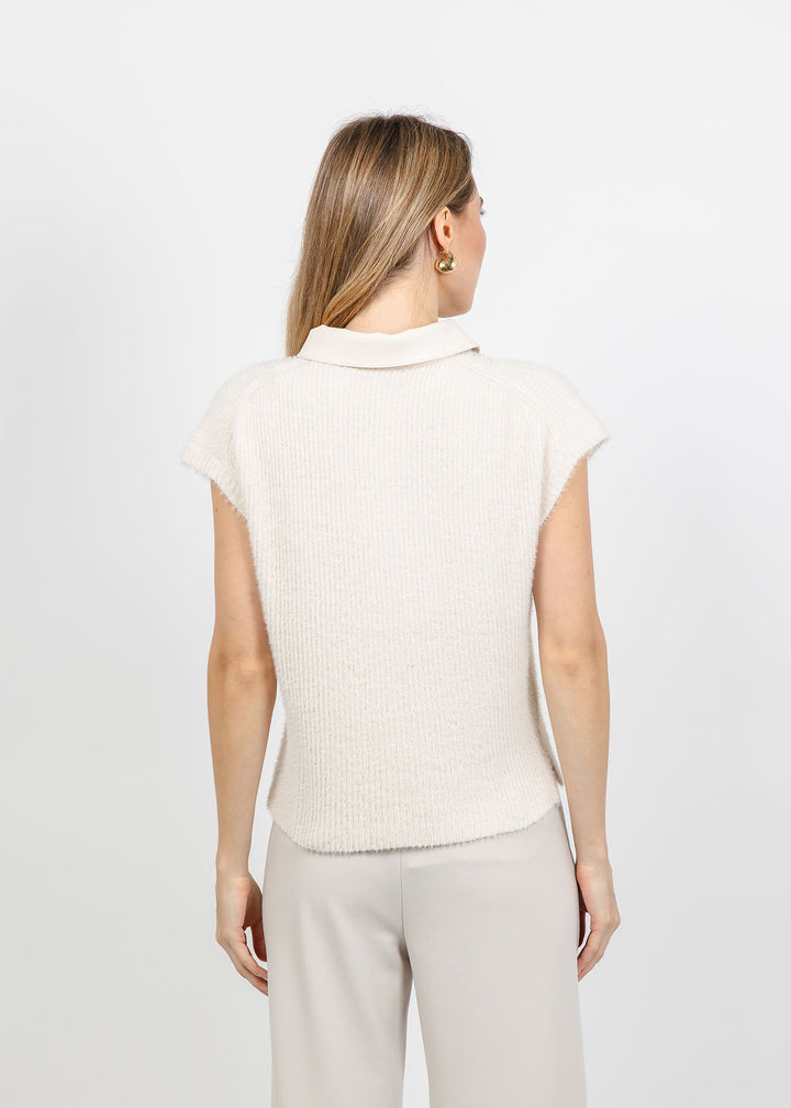 Melissa Nepton Lydie Fuzzy Polo in Cream available at Barbara Katz