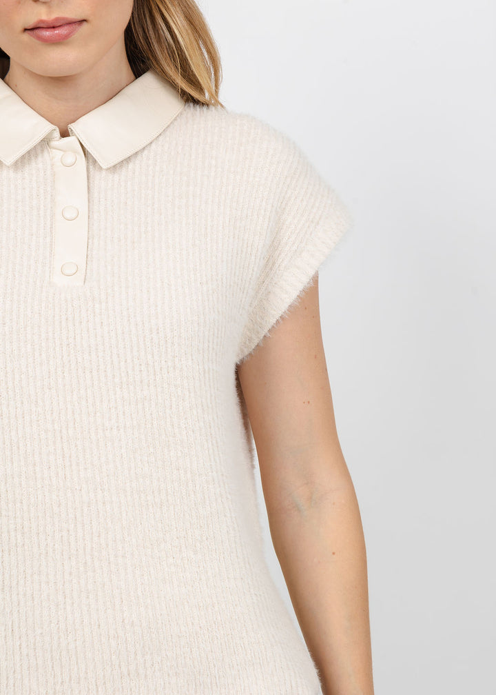 Melissa Nepton Lydie Fuzzy Polo in Cream available at Barbara Katz