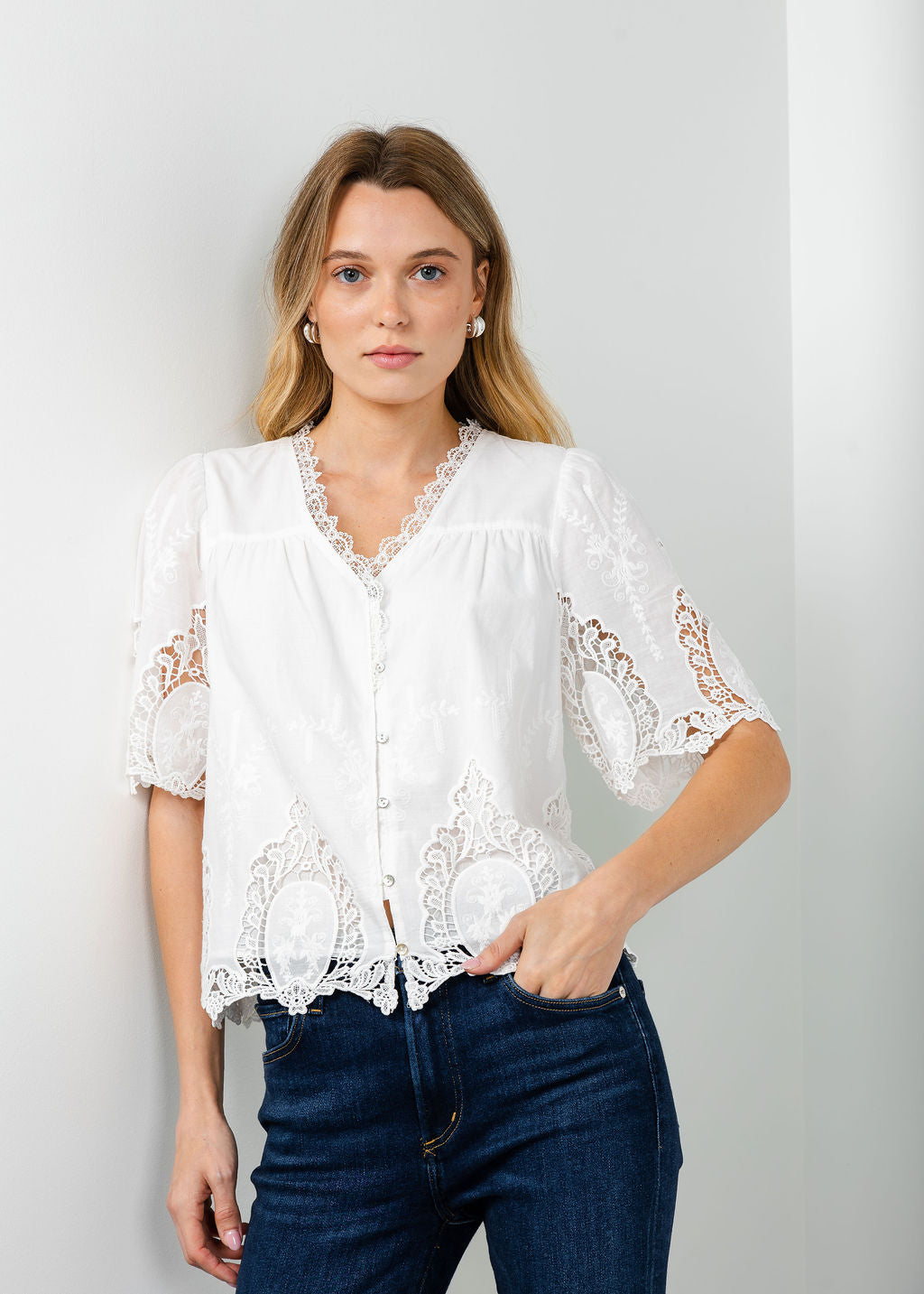 Melissa Nepton Maoli Blouse in Off White available at Barbara Katz