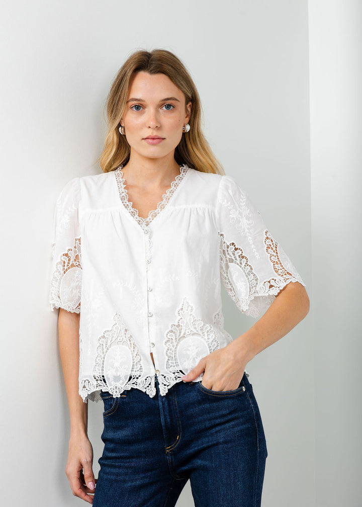 Melissa Nepton Maoli Blouse in Off White available at Barbara Katz