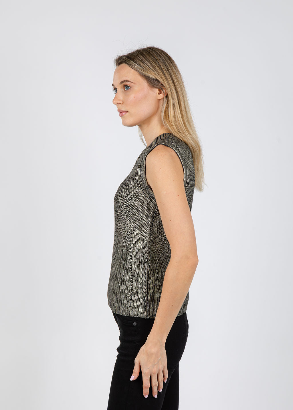 Melissa Nepton Seth Sweater Vest in Gold Foil available at Barbara Katz