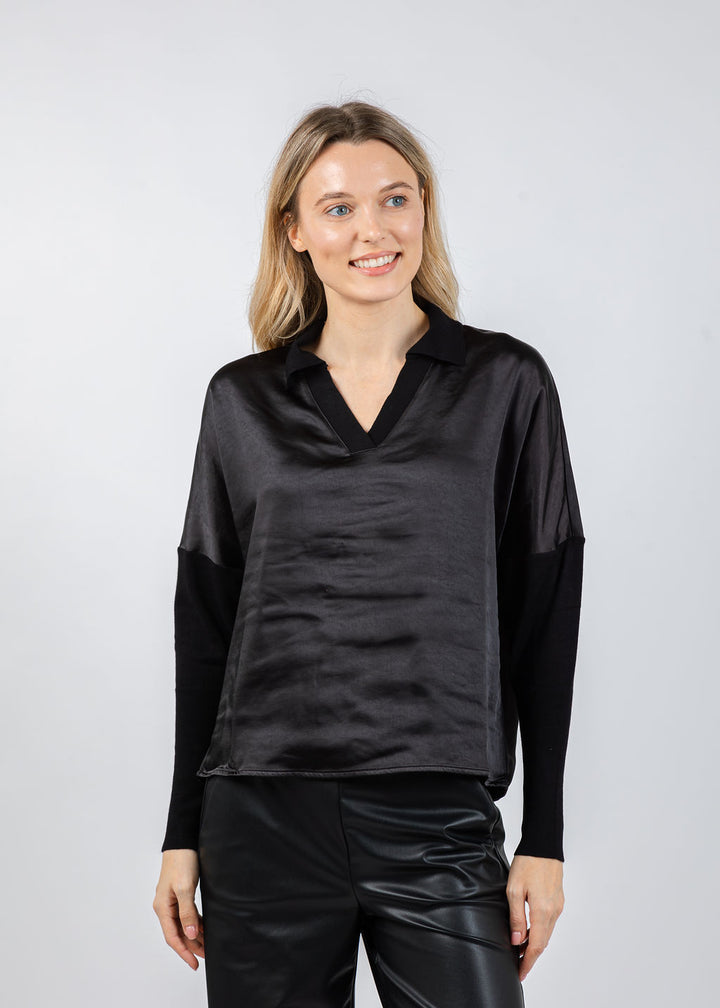 Melissa Nepton Tina Polo Top in Black available at Barbara Katz