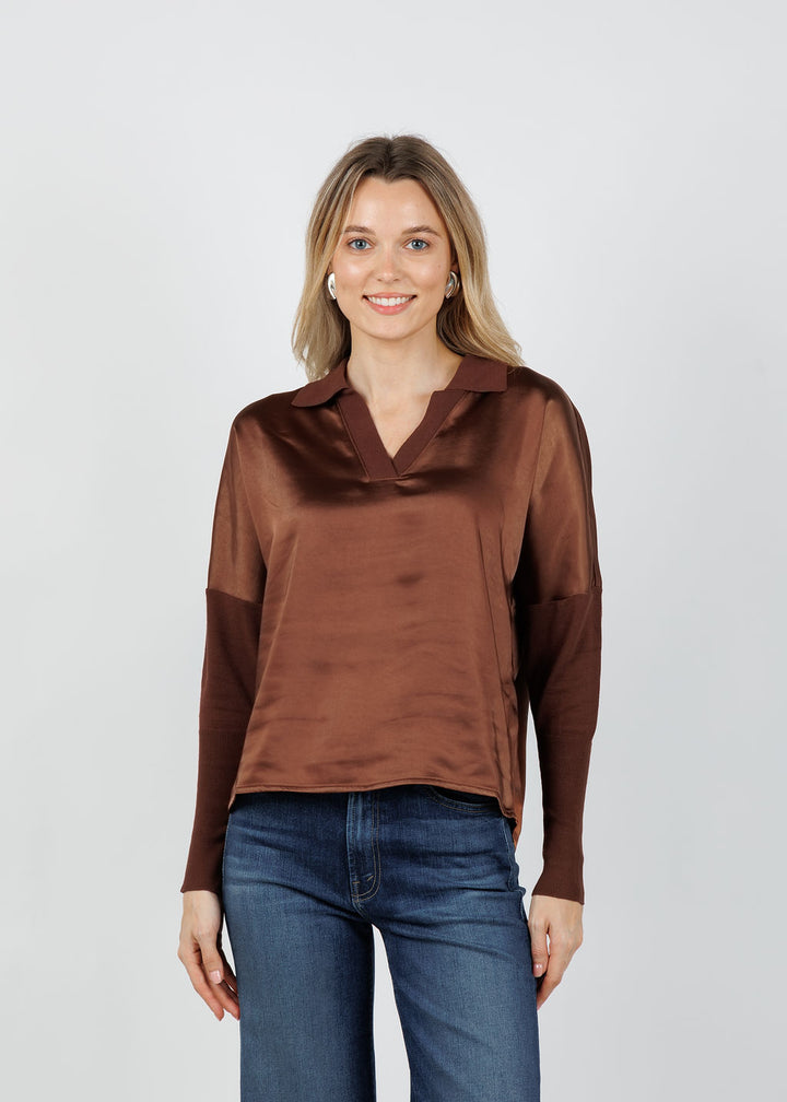 Melissa Nepton Tina Polo Top in Brown available at Barbara Katz