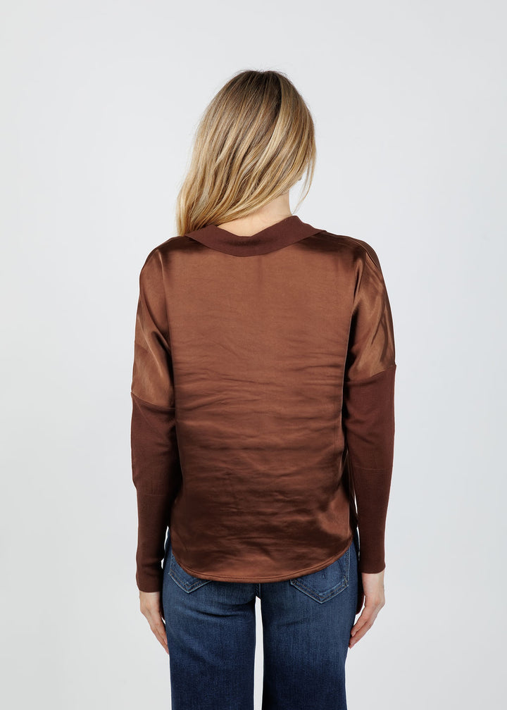 Melissa Nepton Tina Polo Top in Brown available at Barbara Katz