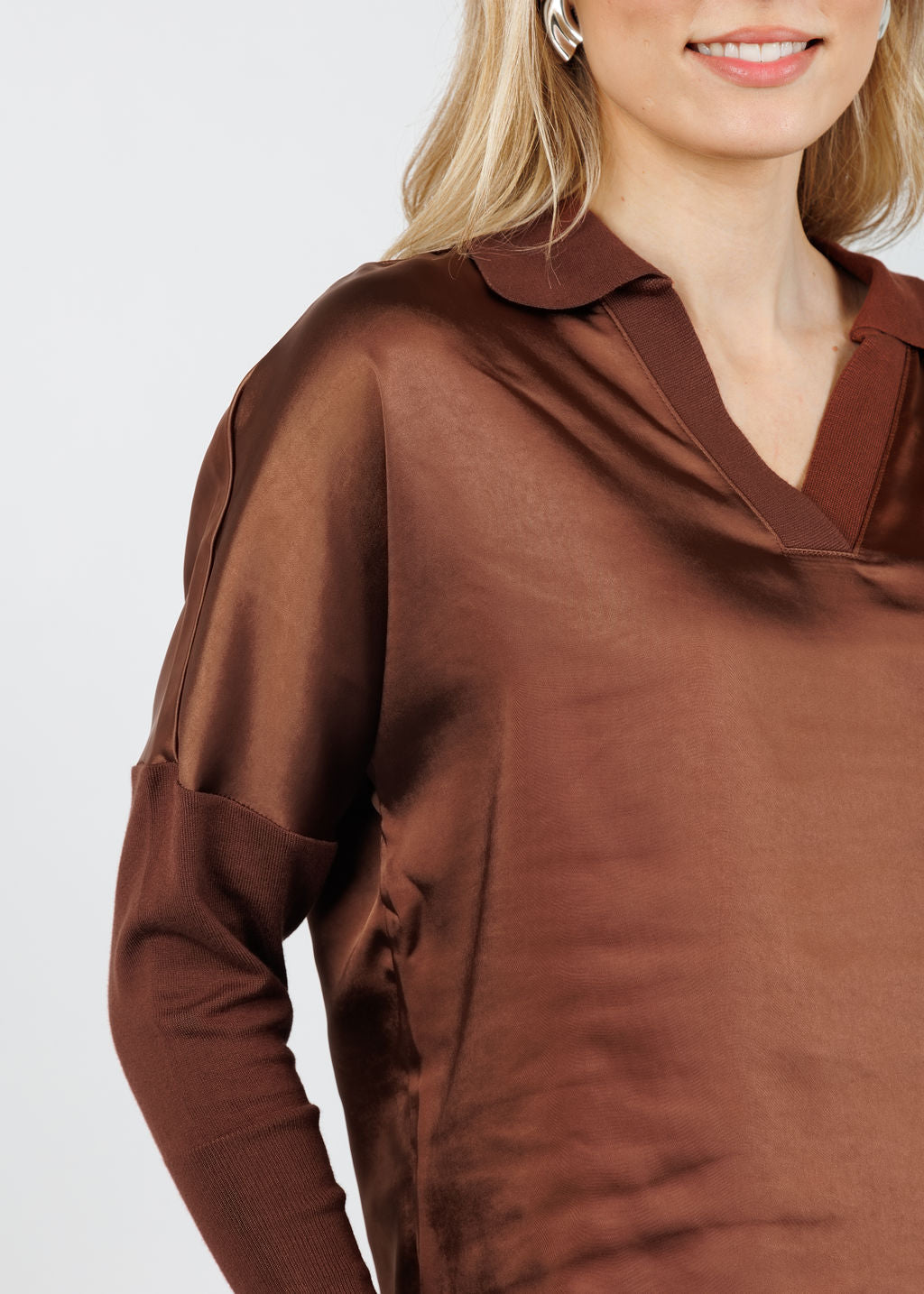 Melissa Nepton Tina Polo Top in Brown available at Barbara Katz