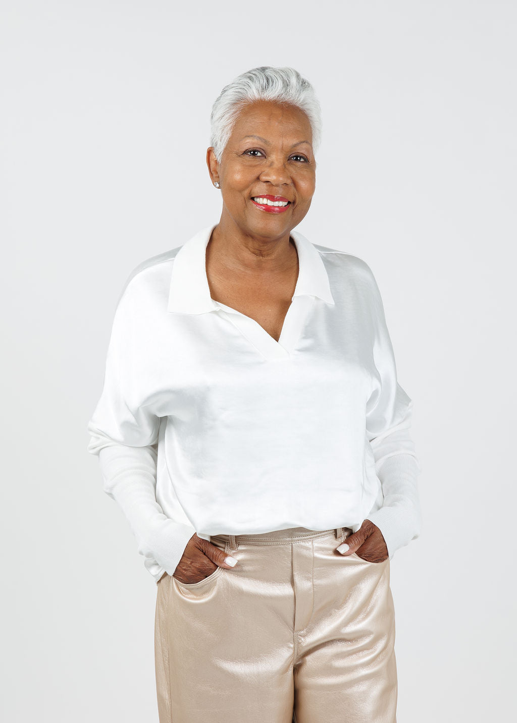 Melissa Nepton Tina Polo Top in Off White available at Barbara Katz