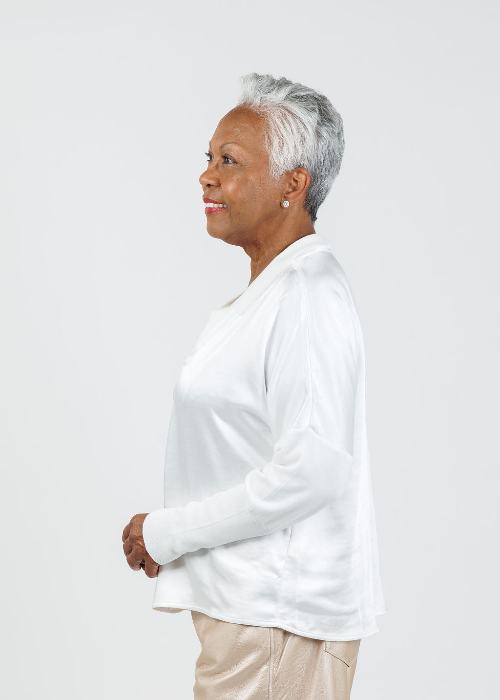 Melissa Nepton Tina Polo Top in Off White available at Barbara Katz