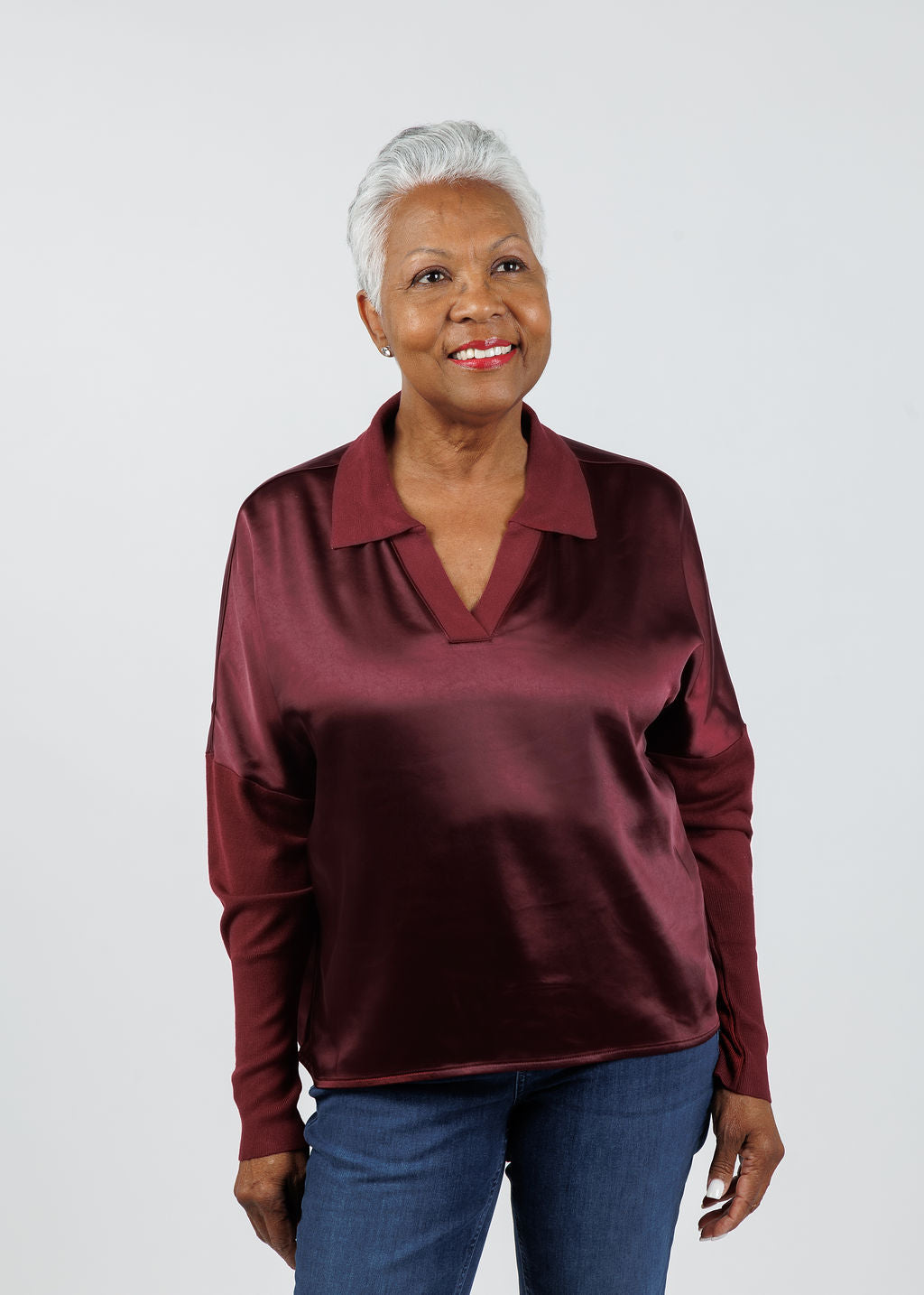 Melissa Nepton Tina Polo Top in Red Wine available at Barbara Katz