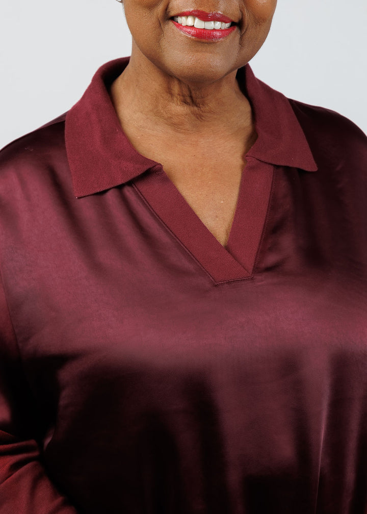 Melissa Nepton Tina Polo Top in Red Wine available at Barbara Katz