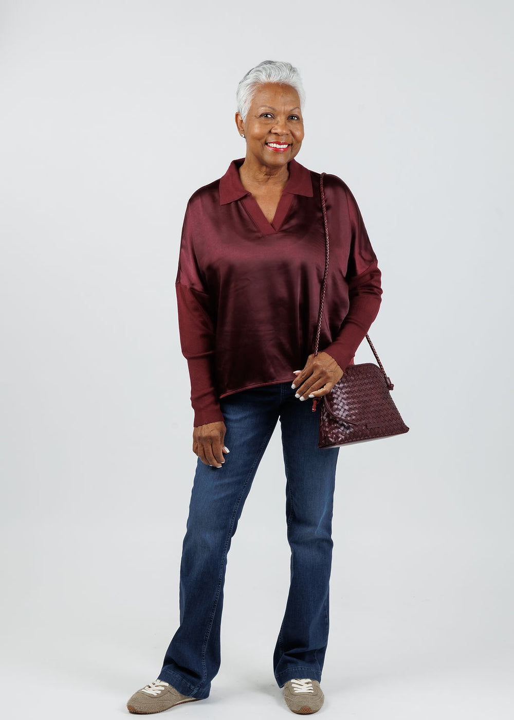 Melissa Nepton Tina Polo Top in Red Wine available at Barbara Katz