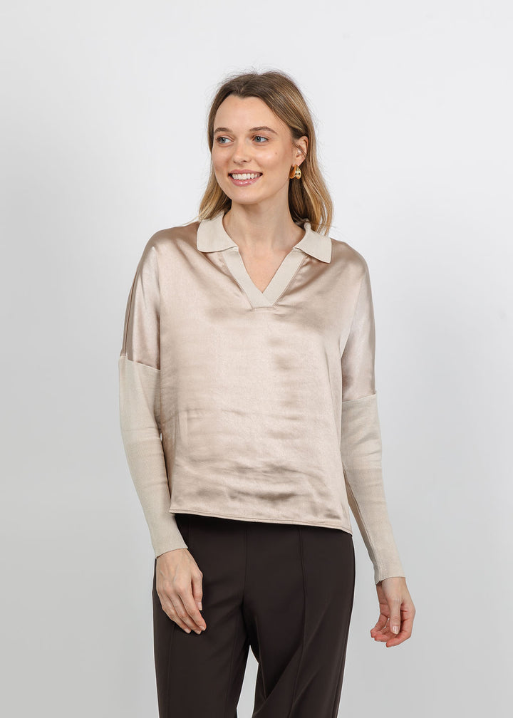 Melissa Nepton Tina Polo Top in Sand available at Barbara Katz