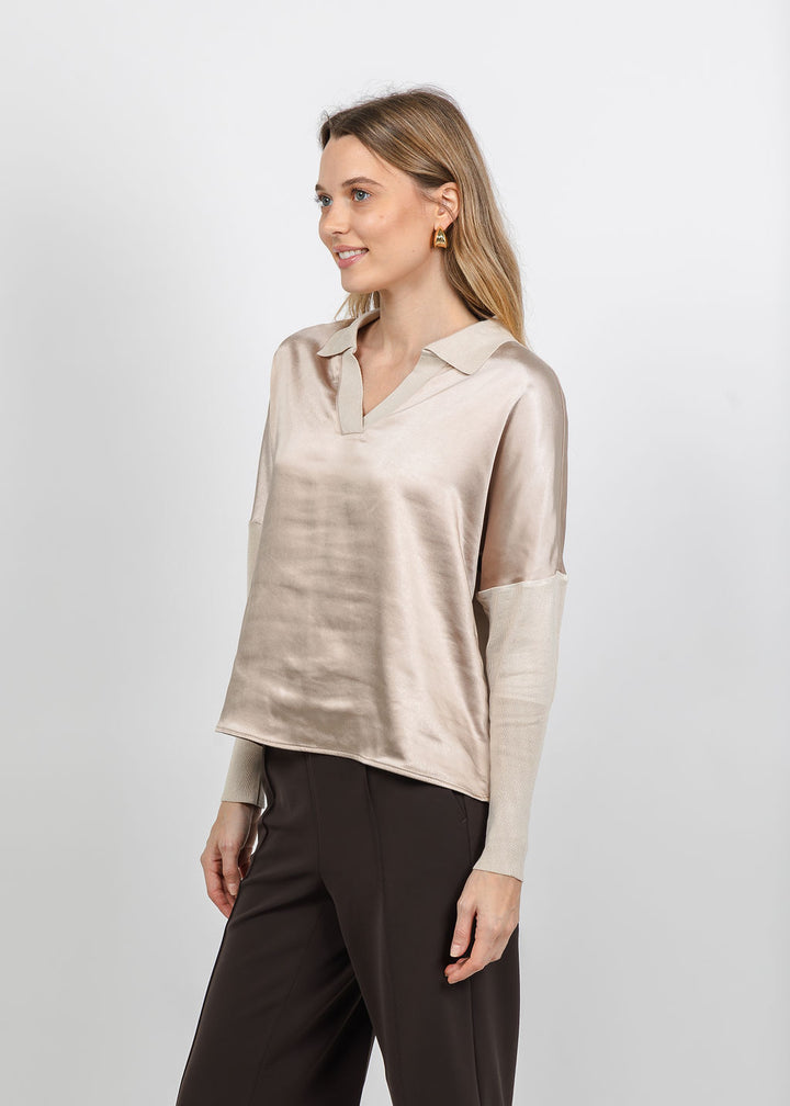 Melissa Nepton Tina Polo Top in Sand available at Barbara Katz