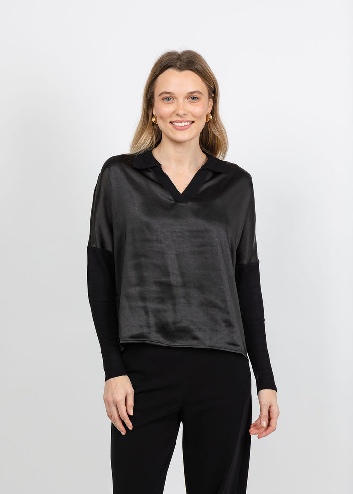 Melissa Nepton Tina Polo Top in Black available at Barbara Katz