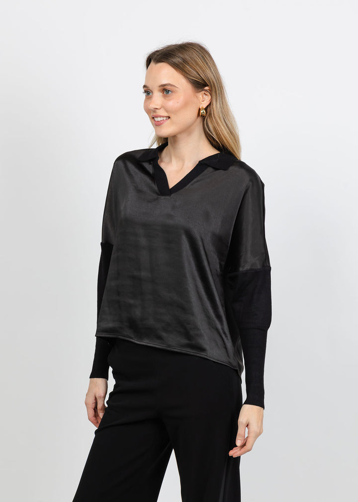 Melissa Nepton Tina Polo Top in Black available at Barbara Katz