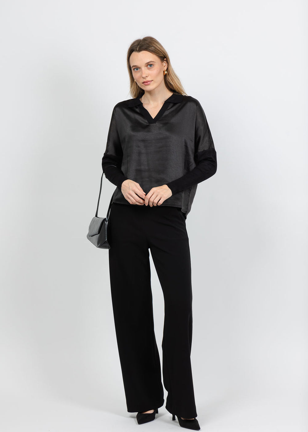 Melissa Nepton Tina Polo Top in Black available at Barbara Katz