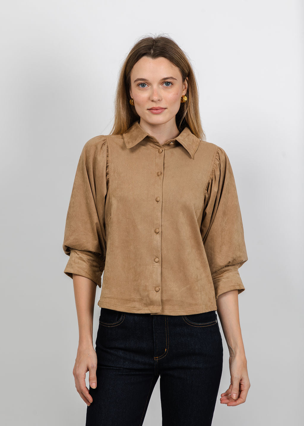 Melissa Nepton Yuna Blouse in Chamois available at Barbara Katz