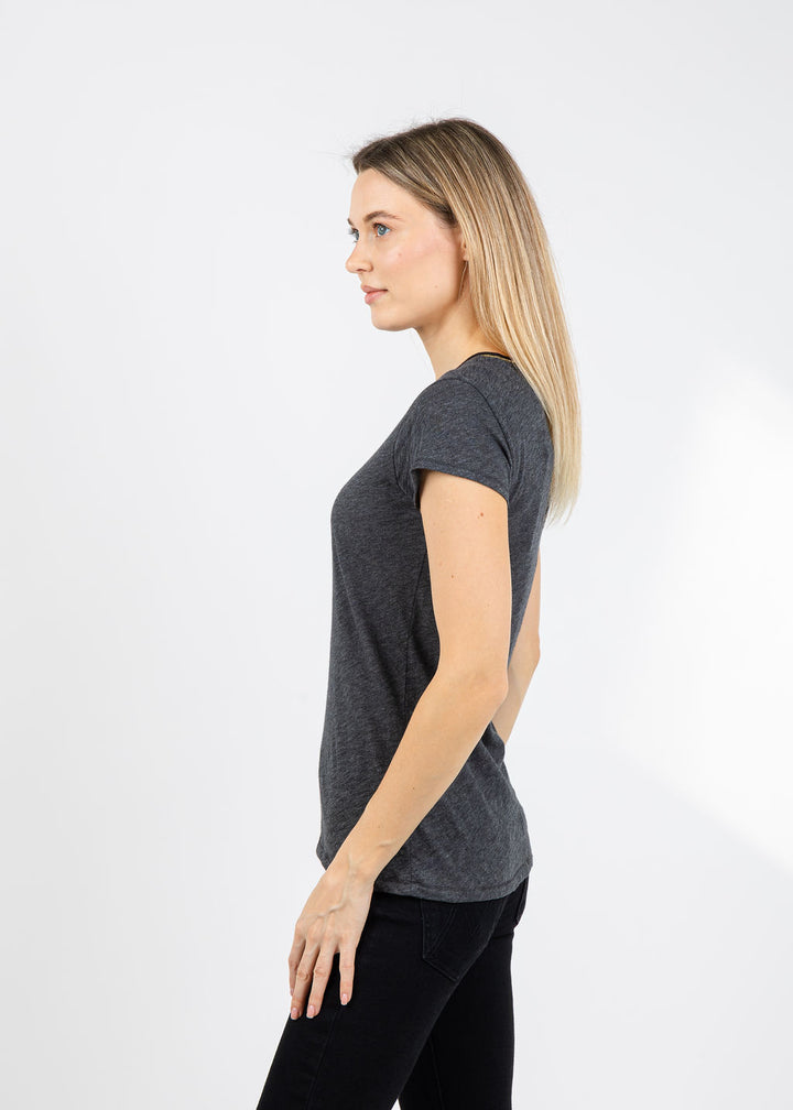 Metallic Gold Tipped Ringer Tee in Charcoal Heather available at Barbara Katz