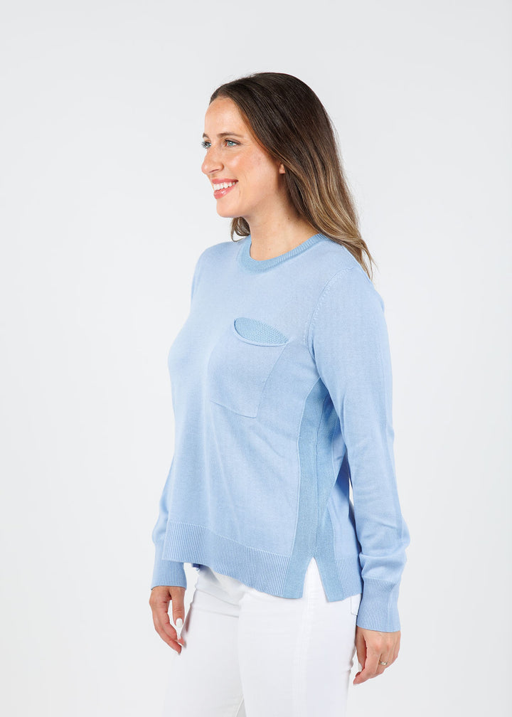 Peace of Cloth Metallic Pocket Crew Sweater in Powder available at Barbara Katz