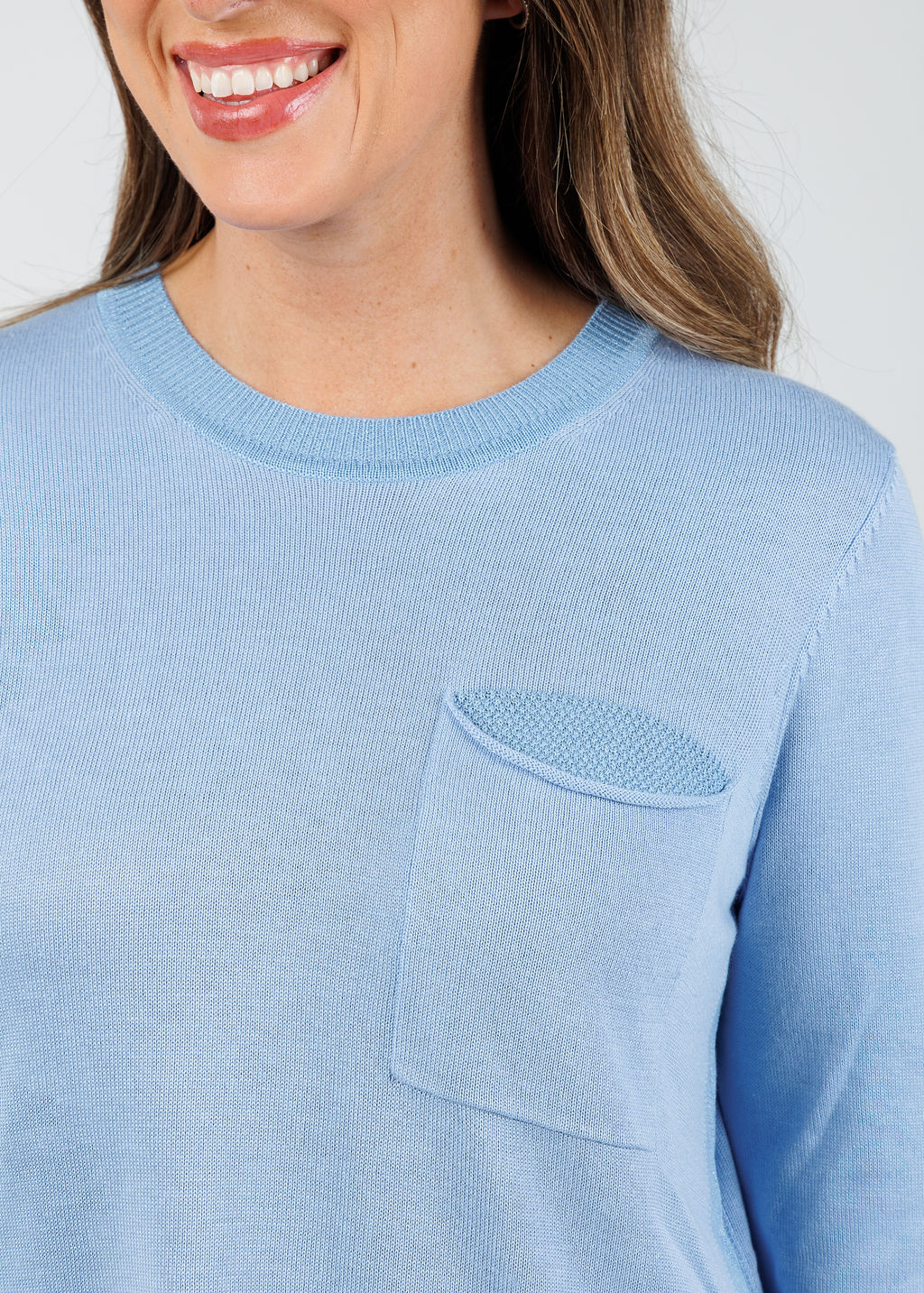 Peace of Cloth Metallic Pocket Crew Sweater in Powder available at Barbara Katz