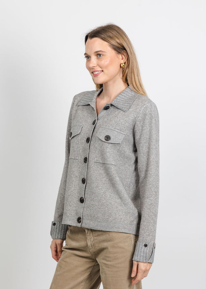 Metric Collared Button Jacket in Heather Taupe available at Barbara Katz