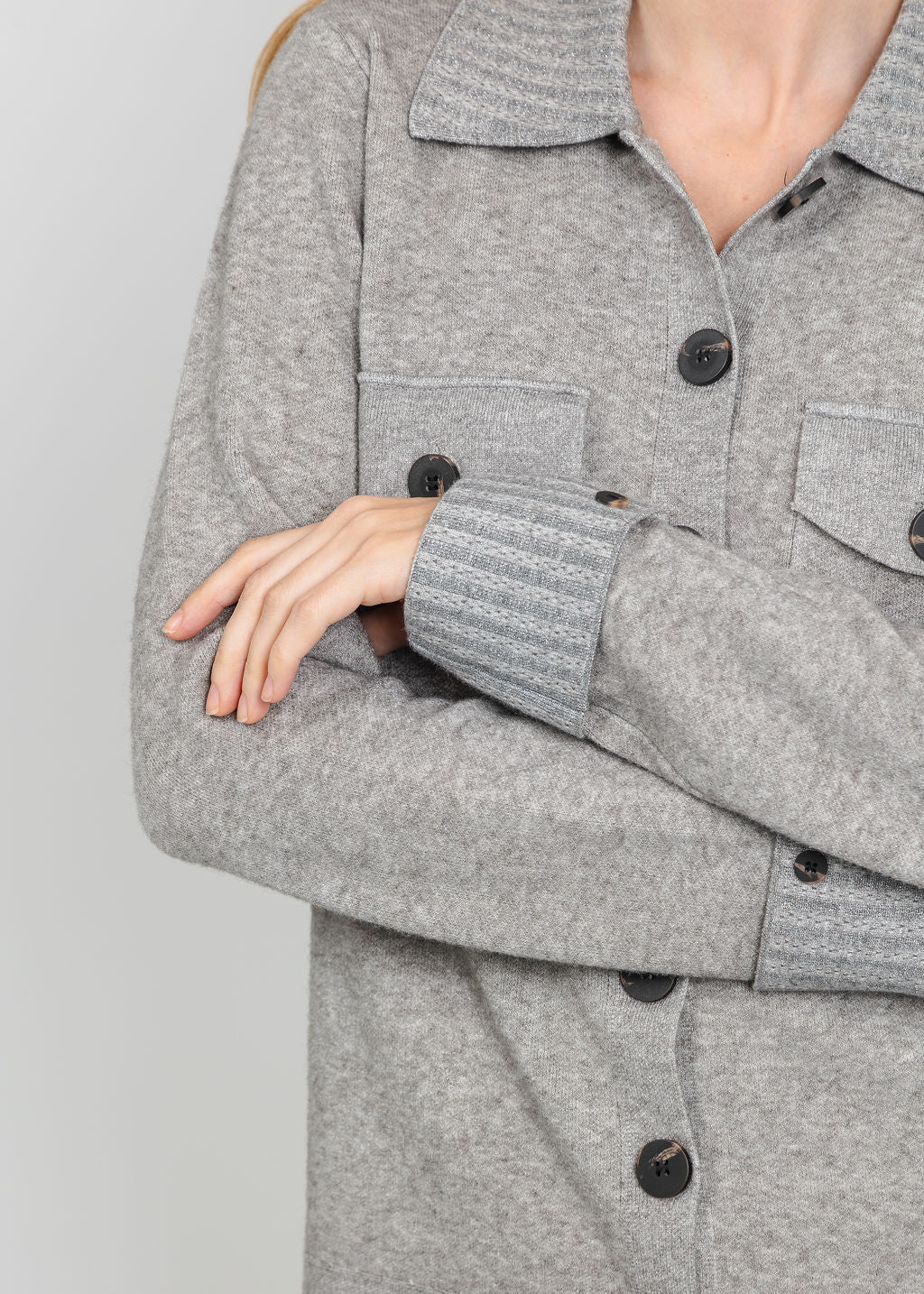 Metric Collared Button Jacket in Heather Taupe available at Barbara Katz