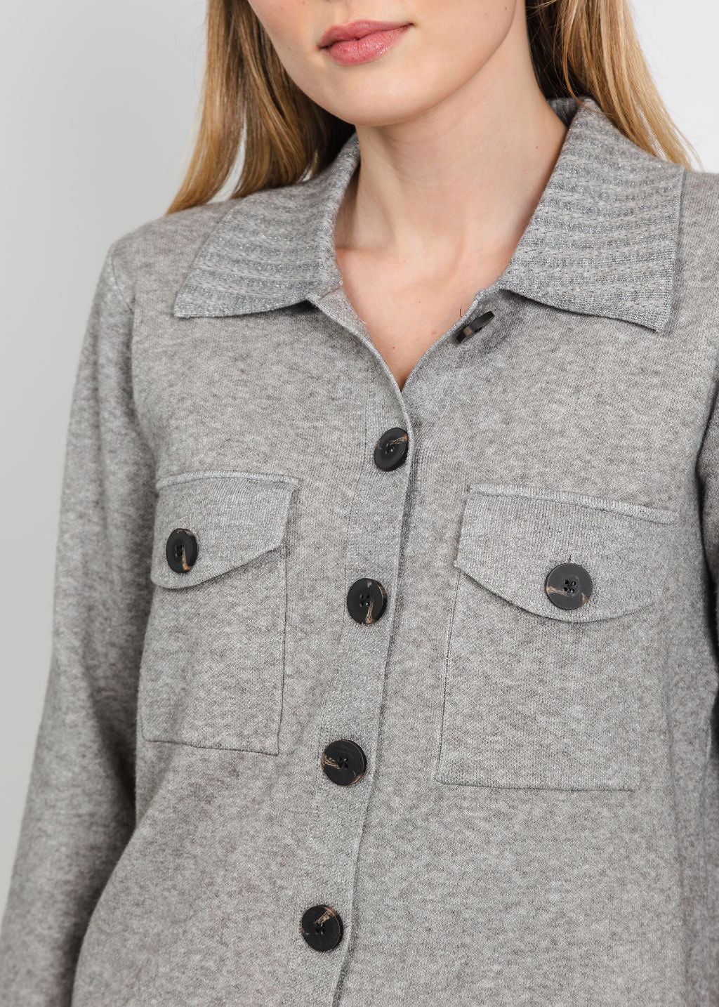 Metric Collared Button Jacket in Heather Taupe available at Barbara Katz