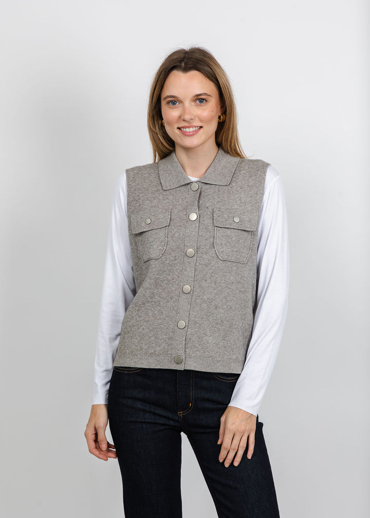 Metric Collared Vest in Heather Taupe available at Barbara Katz