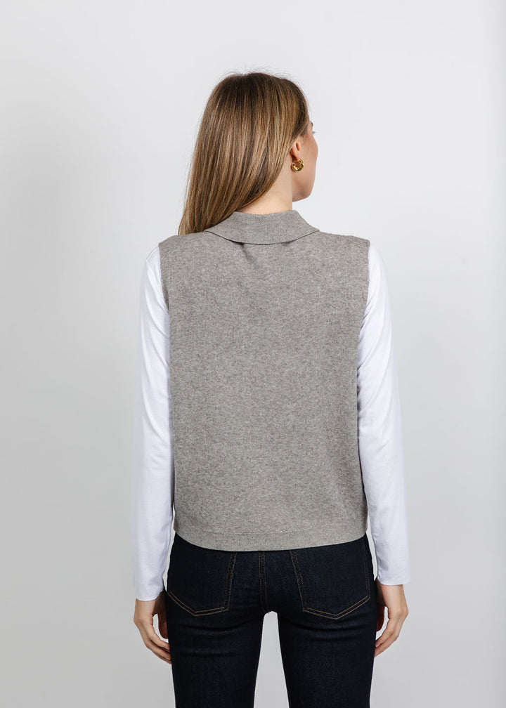 Metric Collared Vest in Heather Taupe available at Barbara Katz