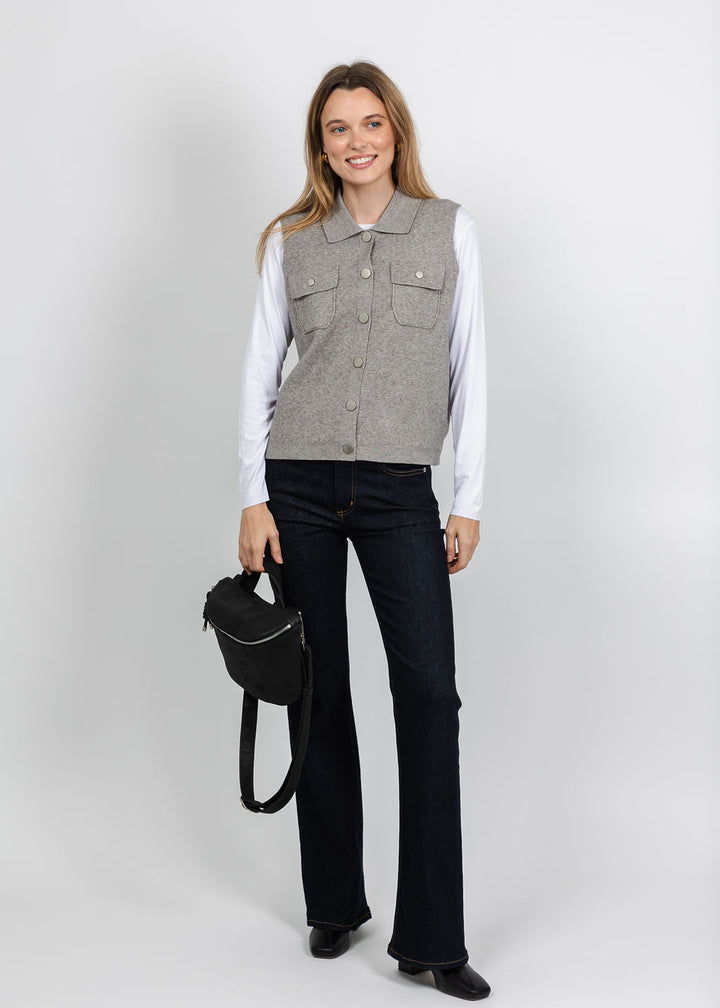 Metric Collared Vest in Heather Taupe available at Barbara Katz