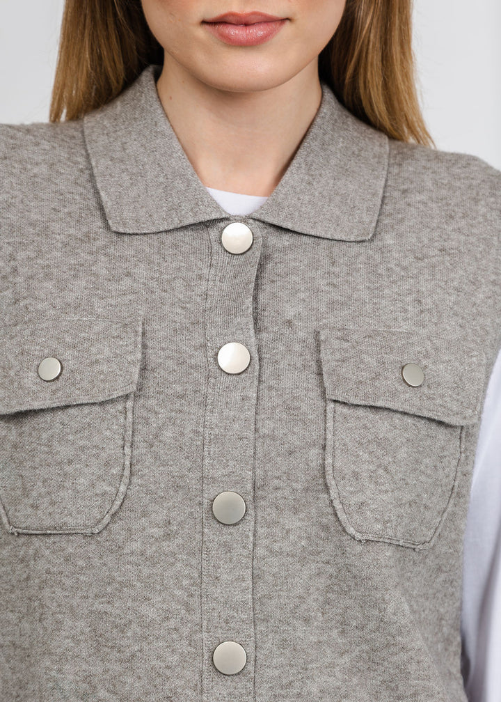 Metric Collared Vest in Heather Taupe available at Barbara Katz