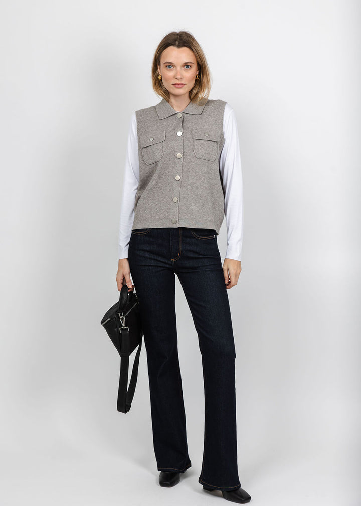 Metric Collared Vest in Heather Taupe available at Barbara Katz