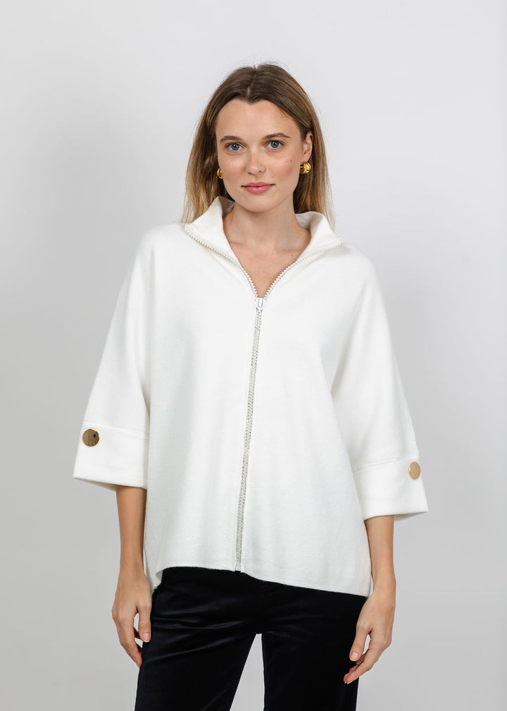 Metric Crystal Zip-Up Jacket in Ivory available at Barbara Katz